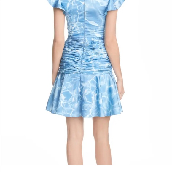 Women blue Flor et.al Dante Ruffle Ruched cocktail size 6 dress NWT - Picture 2 of 15